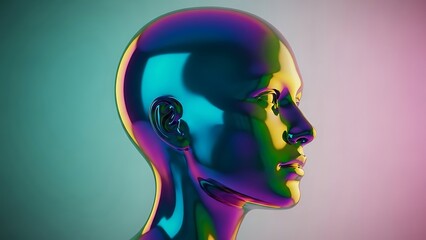 Abstract iridescent human head silhouette