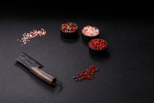 A kitchen cleaver or butcher's knife for cutting meat. A butcher's cleaver