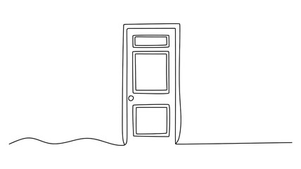 Simple Door Single Continuous Line Art Drawing - Minimalist Entrance & Architectural Icon