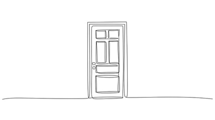 Simple Door Single Continuous Line Art Drawing - Minimalist Entrance & Architectural Icon
