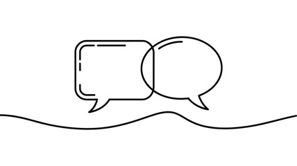 Single Line Drawing: Two Speech Bubbles with Dashed Outline for Messaging