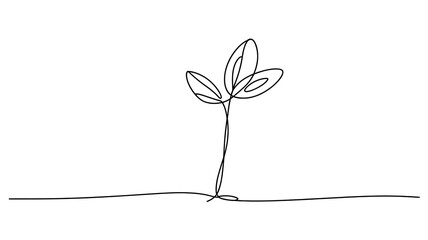 Slender Three-Leaf Sprout Continuous Line Art | Upward Growth & Life Symbol