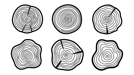 Tree Rings Cross Section Outline Set | Wood Slice Texture Line Art | Abstract Annual Rings