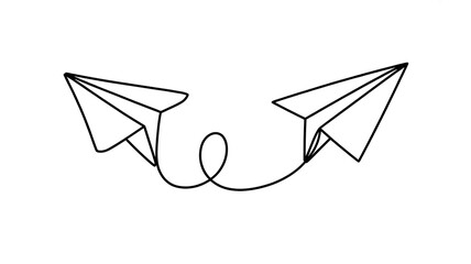 Two Connected Paper Airplanes One Line Drawing Communication Concept