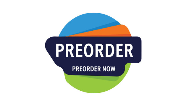 Close-up of a colorful preorder now button with a blue, orange, and green circular background