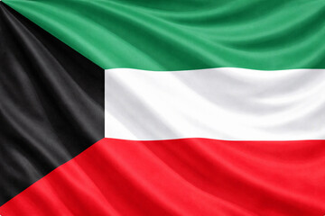Obraz premium Waving Kuwait National Flag in Horizontal Orientation with Realistic Fabric Texture