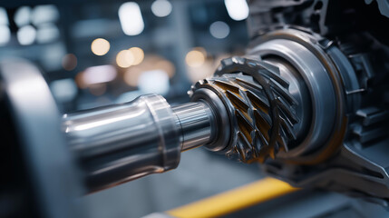 Fototapeta premium Workshop diagnostics examine wear and alignment inside the gearbox, essential for maintaining smooth shifts in a manual vehicle system. cinematic color correction, natural uneven lighting yet