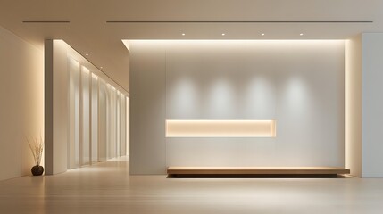 Modern smart home interior detail showing neutral walls soft ambient lighting minimalist decor without furniture architectural background