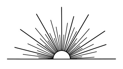 Simple black and white illustration of a sunrise or sunset.