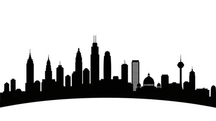 Naklejka premium Black and white city skyline silhouettes arranged horizontally flat vector style