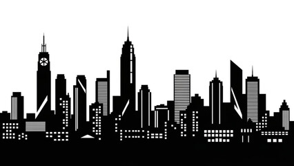 Fototapeta premium Black and white city skyline silhouettes arranged horizontally flat vector style