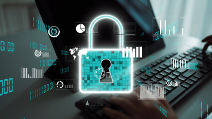 A visual representation of digital security featuring a lock icon and data analytics elements, emphasizing the importance of protection in modern technology networks. Xenic