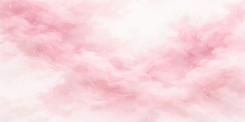 Fototapeta premium Abstract watercolor pink sky background with pastel clouds and a grunge paper texture featuring soft red paint patterns and vintage smoke art for a light valentine wallpaper backdrop