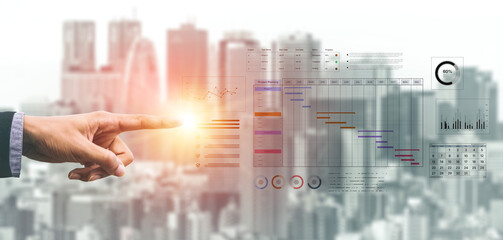 A project management dashboard for business. The interface features a Gantt chart to visualize the project timeline, task scheduling, and overall progress for efficient workflow. Fermion