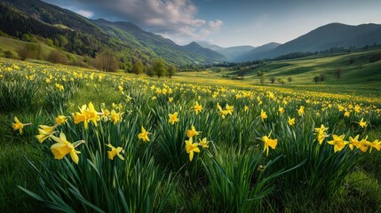 Wide-angle landscape view of lush green meadow © P.thicha