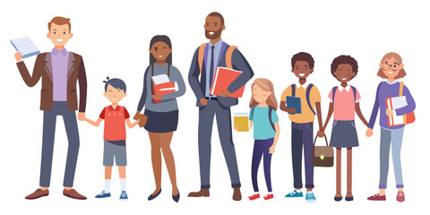 Fototapeta premium Diverse group of students and teachers walking together illustration style