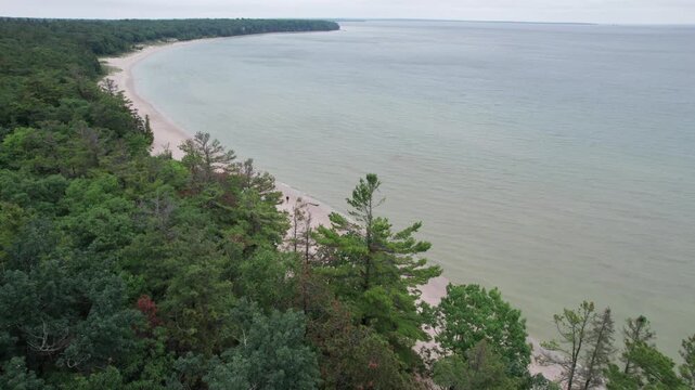 Nosedive Aerial Drone view of Door County WI Beach.