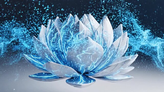 Abstract Blue Lotus Flower with Electric Energy and Particles.