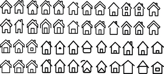 Set of  outline icons related to houses. Linear icon collection