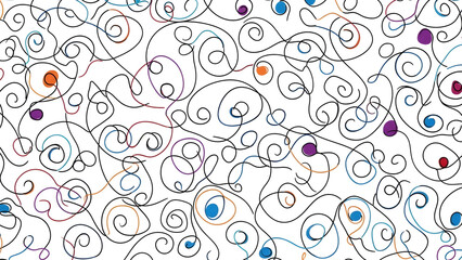 Fototapeta premium Abstract seamless pattern with swirls and colorful dots on a white background