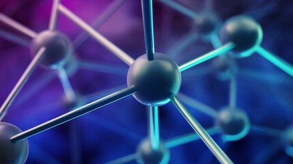 A close up of a cluster of small spheres, each with a pointy end. The spheres are connected by thin wires, creating a complex network. Concept of interconnectedness and complexity