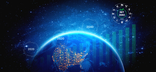 Stunning digital illustration showcasing Earth within the cosmos, highlighting climate targets and...