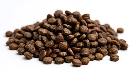 Obraz premium Heap of dry pet food kibble on white background