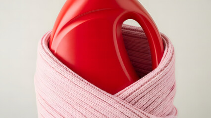 Red luxury handbag wrapped in yarn for fashion and protection concept