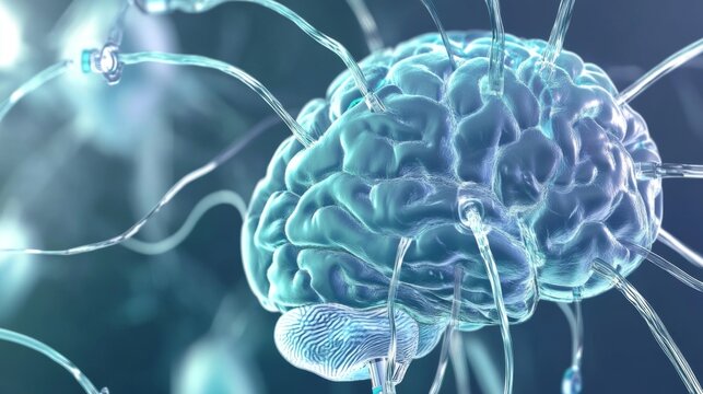 3D illustration of a human brain with glowing neural connections, highlighting intricate details and vibrant colors, symbolizing advanced neuroscience and cognitive processes - Powered by Adobe