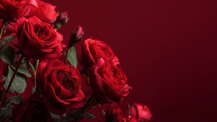 Obraz premium Red Rose Bouquet Background for Valentine’s Day Banner, Romantic Floral Wallpaper, February 14 Love Concept