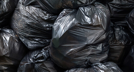 waste, pile of black garbage bags, plastic waste problem and environmental pollution, plastic waste, suitable for recycling and waste management concept