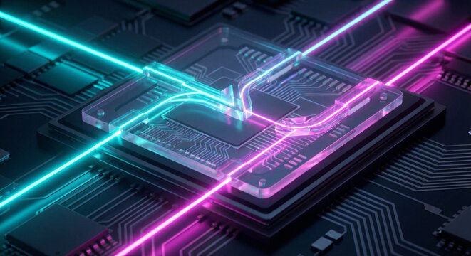 Photonic computer chip processor with laser light beams and optical channels
