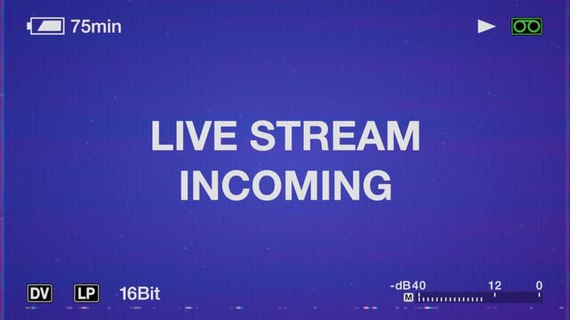 Live Stream Incoming Streaming and Podcast Title On Retro Mini DV Camcorder Screen