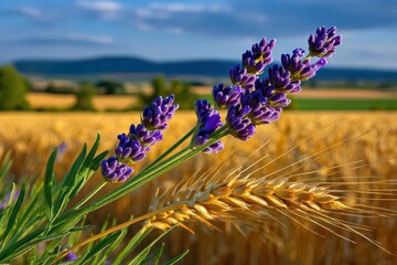 Lavender and Wheat Field with transparent background for web graphics