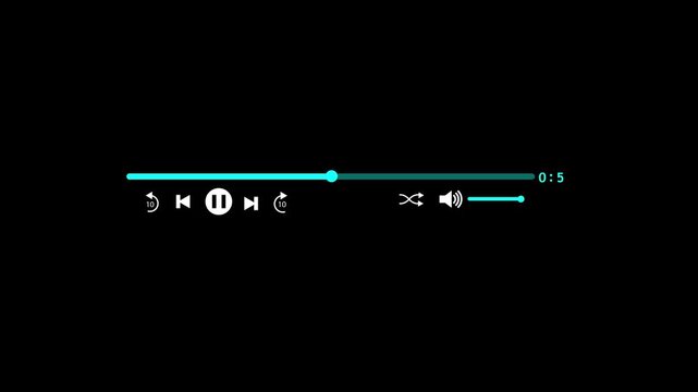Minimal audio player control bar animation with playback timeline. Music progress interface for listening and media navigation. Digital sound control element for application and device use.