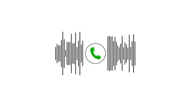 Call audio waveform animation with phone symbol at center. Voice communication signal display for incoming and active call concept. Digital sound pattern element for contact and telephony system