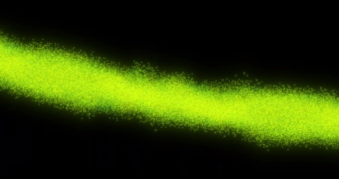 A bright diagonal trail of neon-yellow particles flares across a dark backdrop, delivering energetic motion for tech intros, branding lows