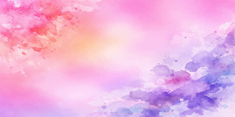 Fototapeta premium Abstract watercolor background with pink flowers and blue sky clouds featuring artistic ink splashes and a grunge nature texture design