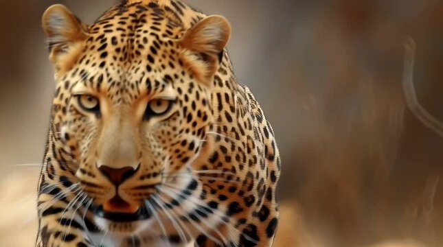 Beautiful Leopard Running in the Desert with Motion Wildlife Scene Generative AI