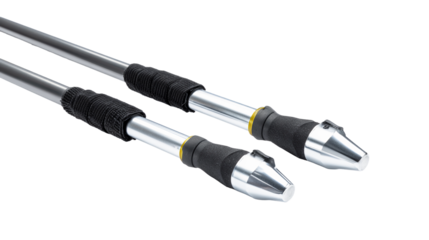  isolated metallic trekking poles pair on a transparent background