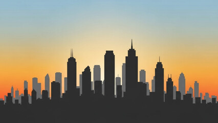 Obraz premium City skyline silhouette at sunset with tall buildings and vibrant sky