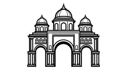 Obraz premium Black and white illustration of a building with domes and arches