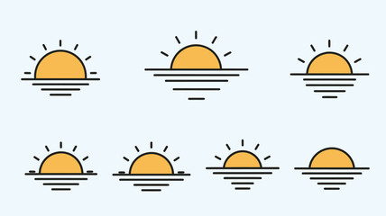 Minimalist sun and wave design with repeated patterns clean vector silhouette