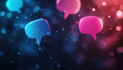 Abstract rendering showcasing vibrant communication bubbles against a dark backdrop