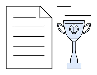 Achievement concept. Achievement illustration with document and trophy as recognition for success. Achievement in education, business awards, competitions, achievements documentation. Usage branding