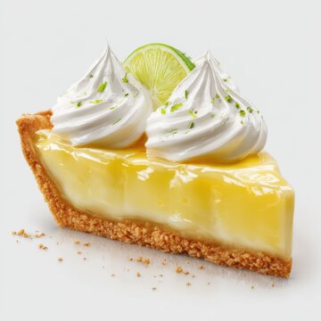Slice of key lime pie isolated on white background