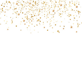 Gold confetti and stars party design element, Falling shiny gold confetti isolated on transparent background