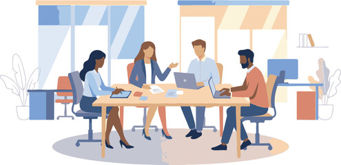 Business Team Meeting and Strategy Discussion with Laptops