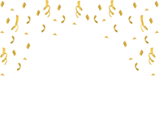 Gold Confetti and ribbons  party celebration design element, Falling shiny gold confetti isolated on transparent background