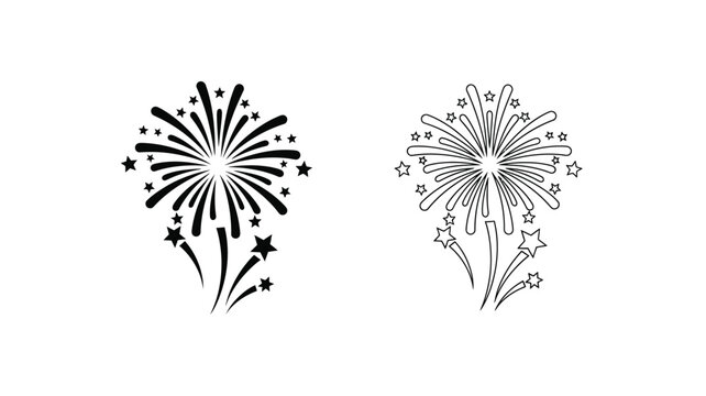 Two firework displays with scattered stars presented as a bold silhouette